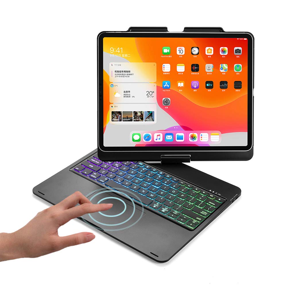 Touchpad Keyboard Case for iPad Pro 12.9 2020 4th Generation/2018-3rd Gen, iPad Pro 12.9 Case with Touchpad Backlight Function Keyboard βWireless Tablet Keyboard - Pencil Holder Included