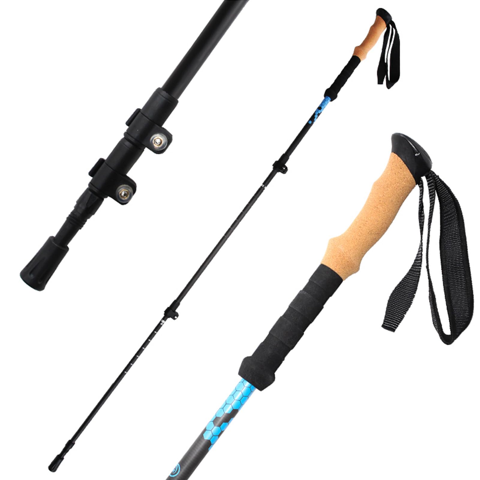 OKHEALING Carbonfaser-Trekkingstöcke (1 Paar), Verstellbare Länge 105-135 cm, Korkgriff, Geeignet Für Bergtrekking