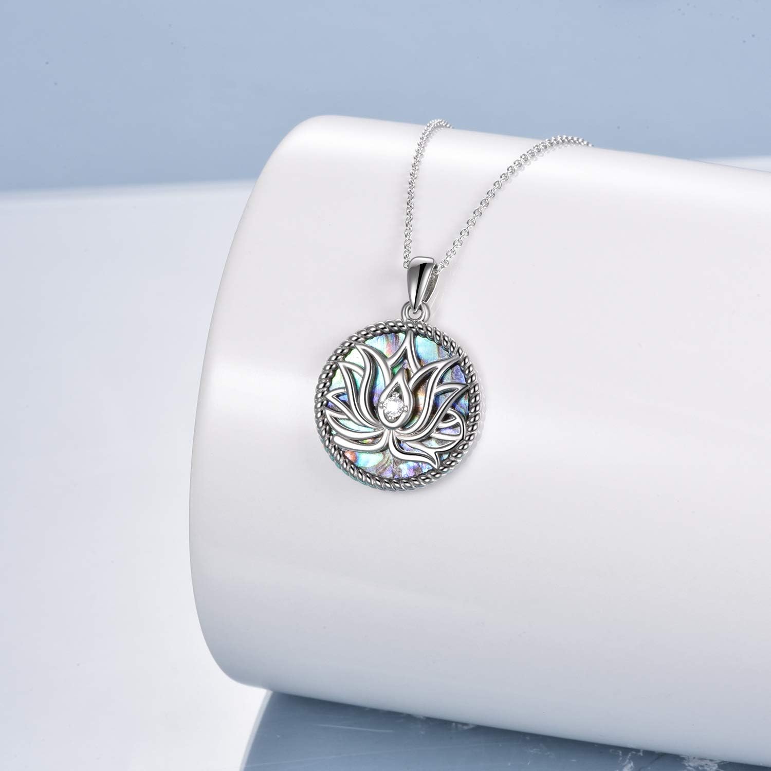 ONEFINITY Lotus Necklace 925 Sterling Silver Moonstone Pendant Necklace Yoga Lotus Jewelry for Women - Image 2