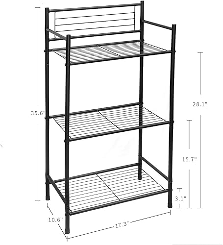 Miniatura 2 de L&H UNICO Estantería de alambre multiusos de 3 estantes con 4 ganchos para baño, lavandería, cocina, oficina, color negro