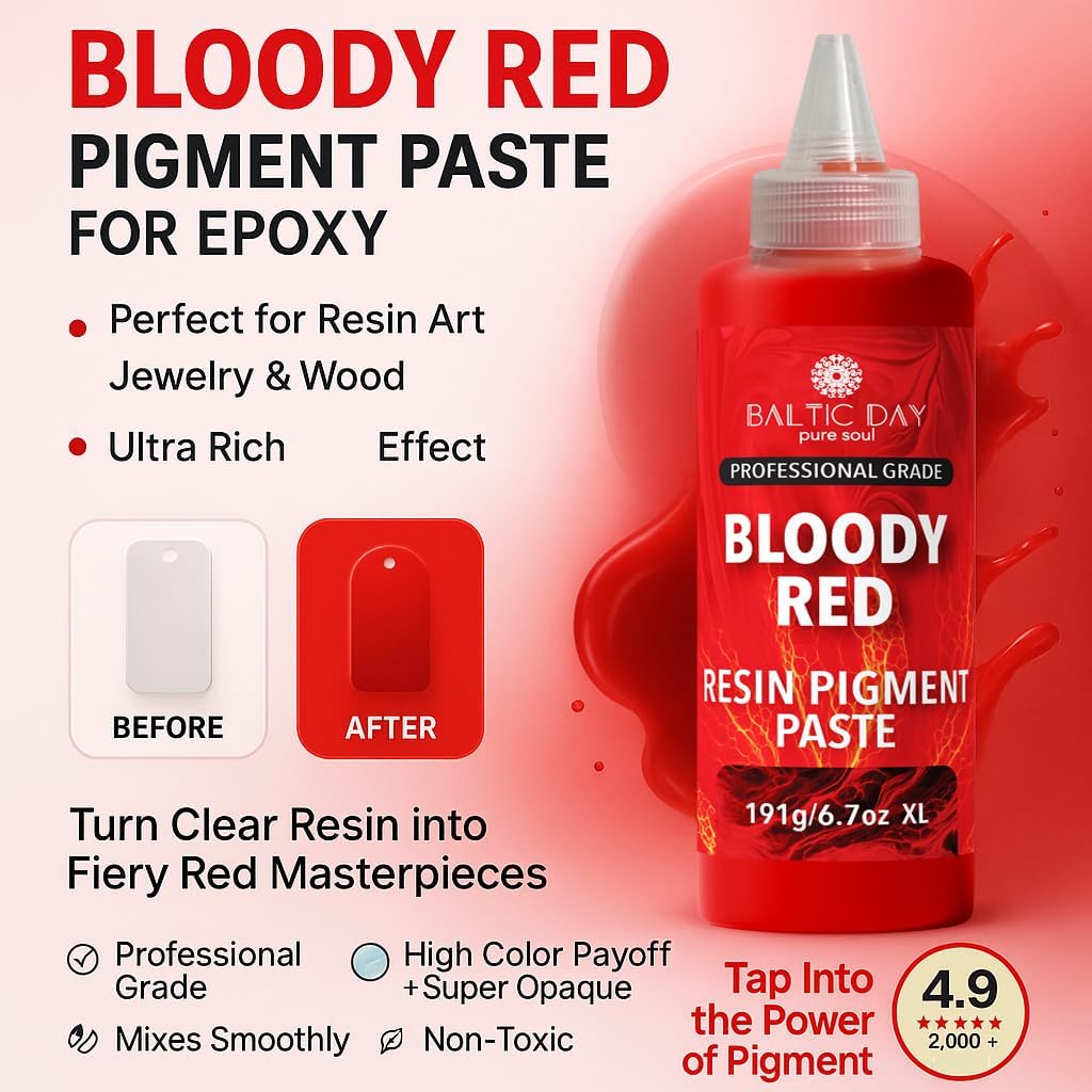 Bloody Red Epoxy Resin Pigment Paste XL (191g/6.7oz) – Opaque Epoxy Dye & High Concentration Coloring Paste, Mica Powder Alternative for Resin Art, Jewelry, Tumblers, River Tables & Crafts - Image 3