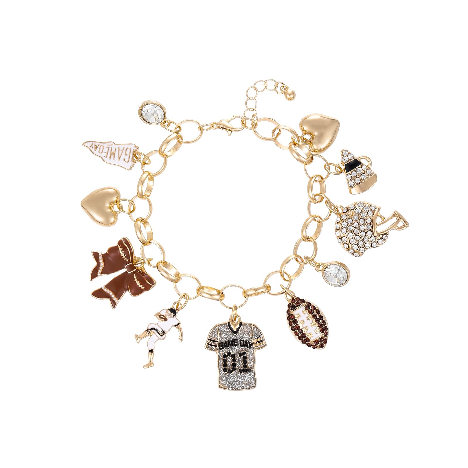 Madison Tyler Football Bracelet for Women | Sport Gold Plated Adjustable Chain Bracelet | Game Day Jersey Go Team Shoes Goalkeeper Helmets Charm