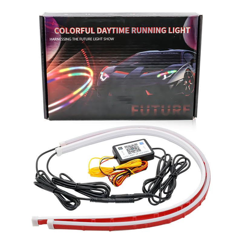 Image of CLOUDSALE 12V Colorful Daytime Running Light 60cm Remote APP Control Flexible Car Decorative DRL Turn Signal Light