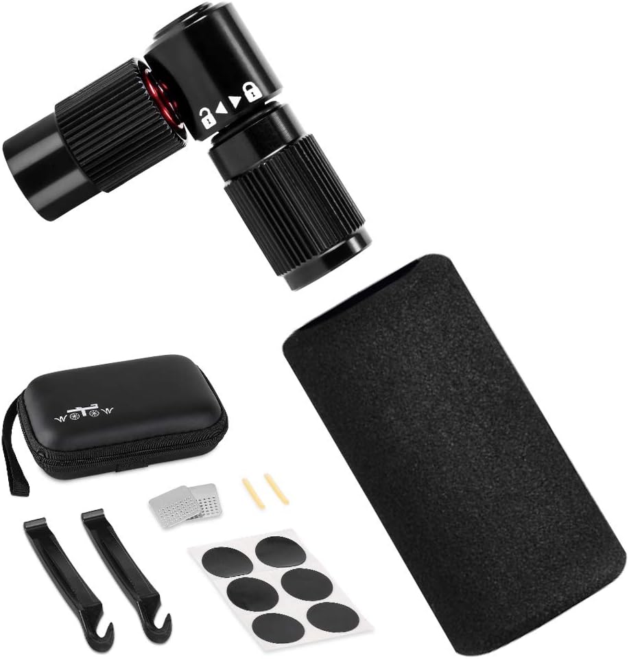 WOTOW CO2 Inflator for Bike Tires with Storage Case, Quick Inflate Bicycle Pump Nozzle Fits Presta/Schrader Valve & Insulated Sleeve & Tire Repair Tool Glueless Tube Patch Kit, No Cartridge