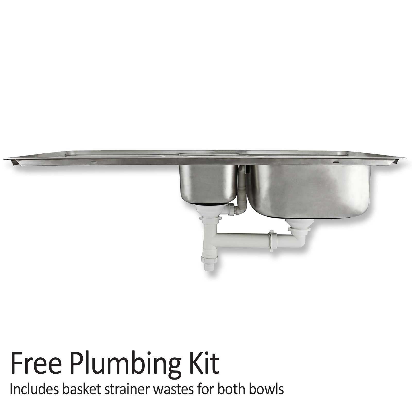 Fregadero de Acero Inoxidable KuKoo, Reversible 1.5 105cm x 18cm x 50cm | Kit de desagüe incluído