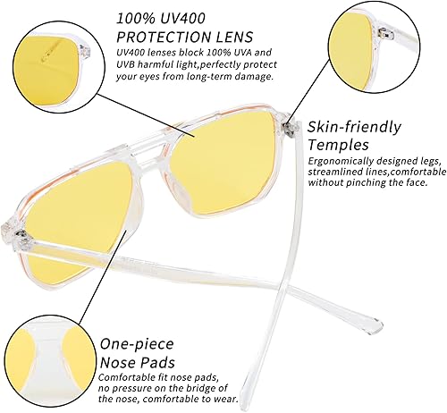 Miniatura 4 de FEISEDY Gafas de sol estilo aviador cuadradas retro para mujeres y hombres, vintage de los 70, marco de plástico de moda, B2835