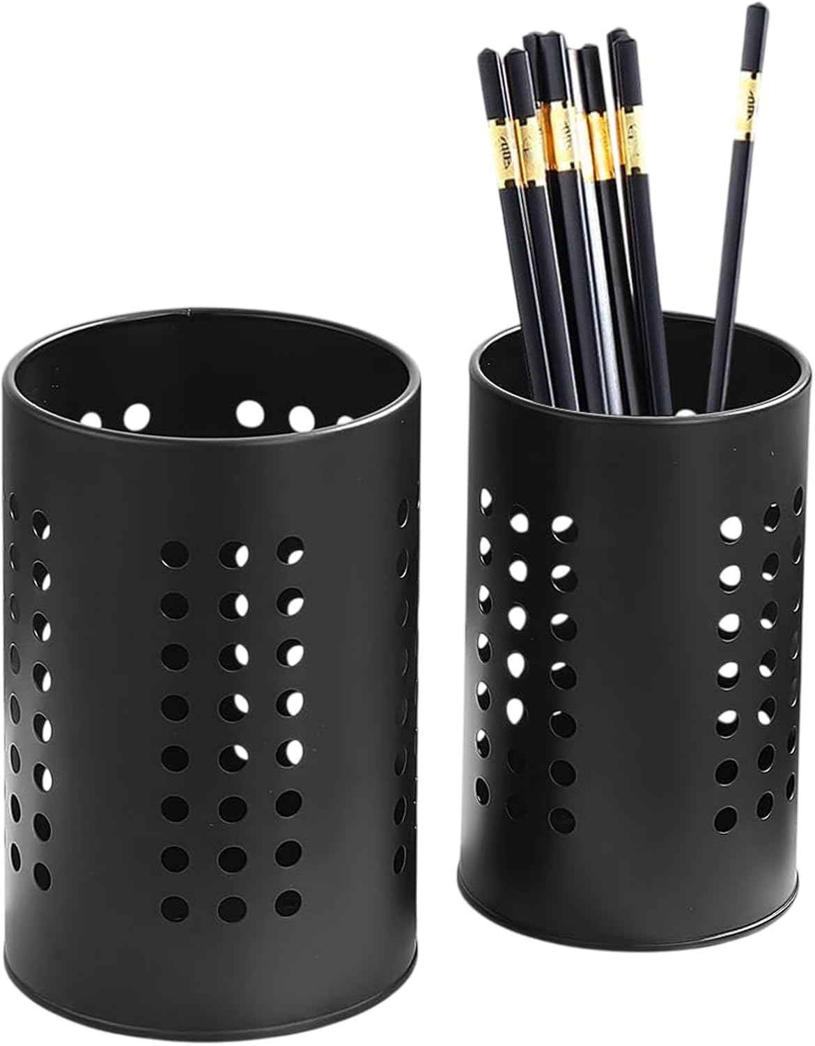 2pcs Black Utensil Holder Pot Utensil Drainer Cutlery Caddy Stainless Steel Black Utensils Caddy Drainer Kitchen Cutlery Organiser for Forks Kn-ives Spoons Organizer(10 * 16.5cm/12 * 18cm)