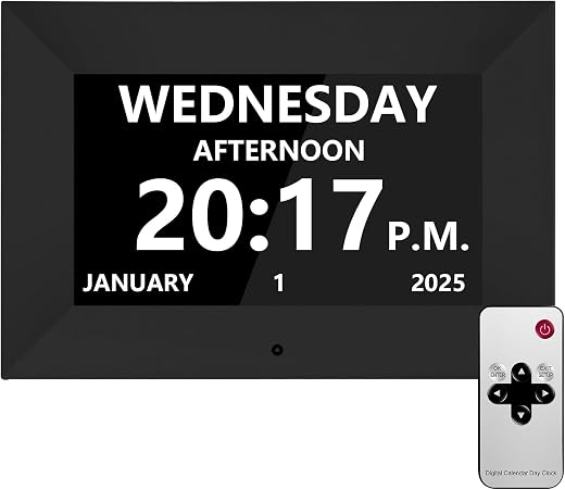 Bgift 7 Inch Digital Alarm Clock with Date and Day of Week for Seniors-20 Alarms 20 Reminder,Auto DST,2026 Calendar Auto Dimmable Perfect for Elderly