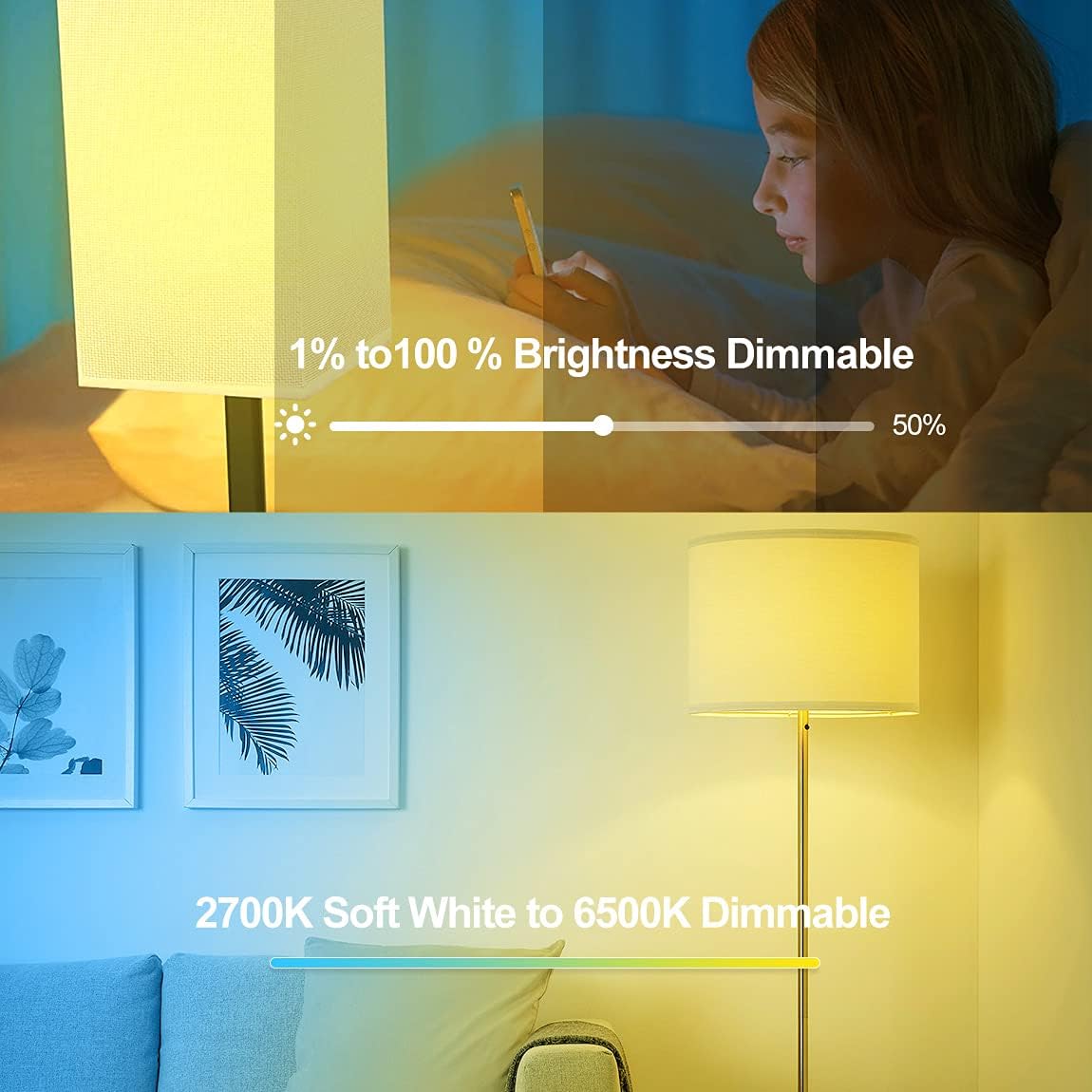 OHLUX Smart WiFi & Bluetooth Light Bulbs Work with Alexa Google Home Siri, 10W 900lumen LED Light Bulb Dimmable 2700K Warm Light to 6500K Daylight, A19 E26 (100W Equivalent) 8Pack