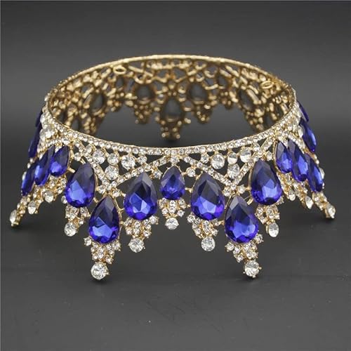 GLJTUO Hair Jewelry Crown Tiaras For Women Fashion Crystal Tiara Crown For Wedding Hair Accessories Royal Queen Bridal Diadem Hair Jewelry Wedding Tiaras And Crowns Bride,Blue，Gold