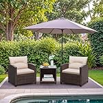 Greesum 3 Pieces Patio Furniture Sets Outdoor PE Rattan Wicker Chairs with Soft Cushion and Glass Coffee Table for Garden Backyard Porch Poolside, Beige - Image 2