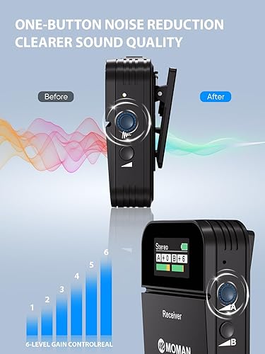 Miniatura 3 de Moman Micrófono Lavalier inalámbrico C2, sistema de micrófono inalámbrico de solapa de 2.4 GHz con transmisor y 1 receptor para cámara DSLR,