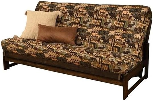 Kodiak Furniture 75" Traditional Full-Size Print Fabric Futon Mattress with Coil Hinged Innerspring Unit, Foam Construction, Tufted Cover, in Brown & Blue Finish, Frame Not Included