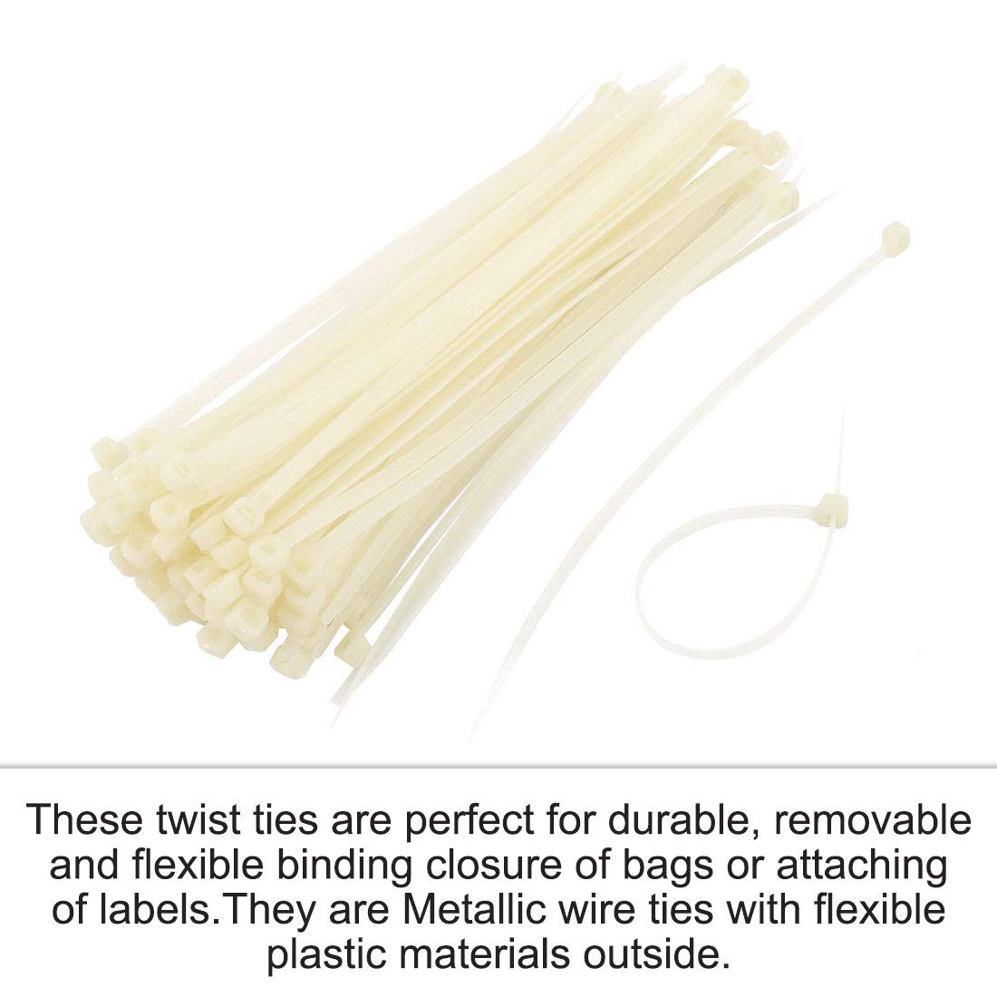 sourcing map Plastic Self Locking Reusable Cable Zip Ties Fastener 198 x 5mm 100pcs Beige - Image 3
