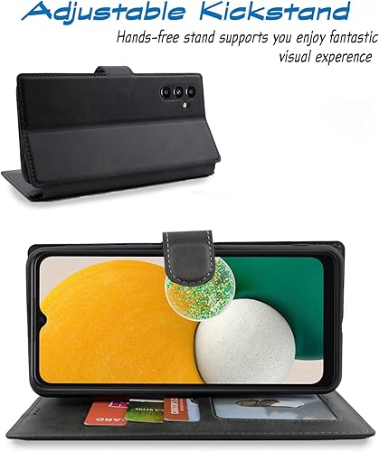 Miniatura 7 de Funda diseñada para Samsung Galaxy A13 con vidrio templado, funda tipo cartera para tarjeta de piel sintética de alta calidad, funda de TPU suave,