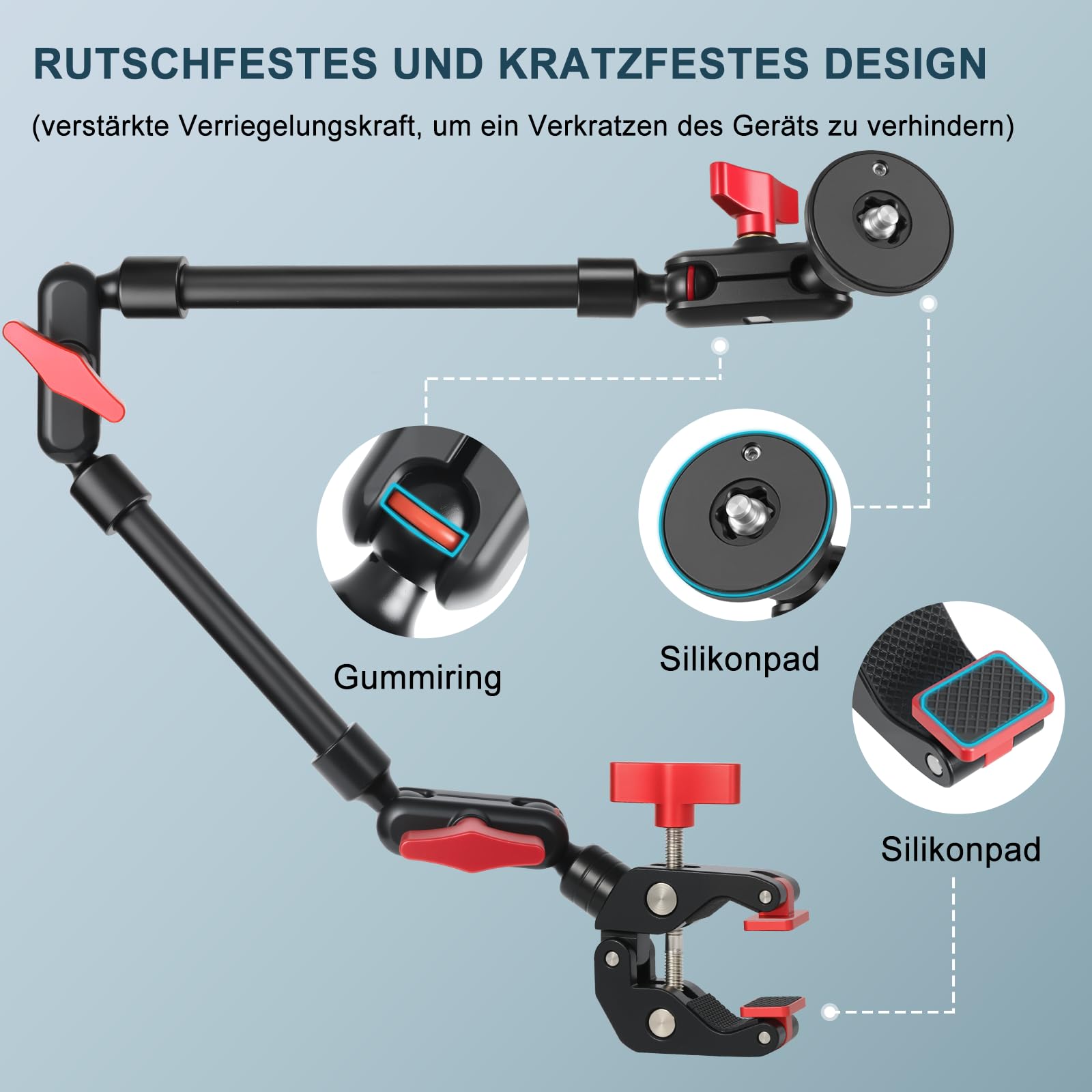 Magic arm con super morsetto, 23''/59cm supporto fotocamera con vite da 1/4" 3/8" per action camera luce video (B)