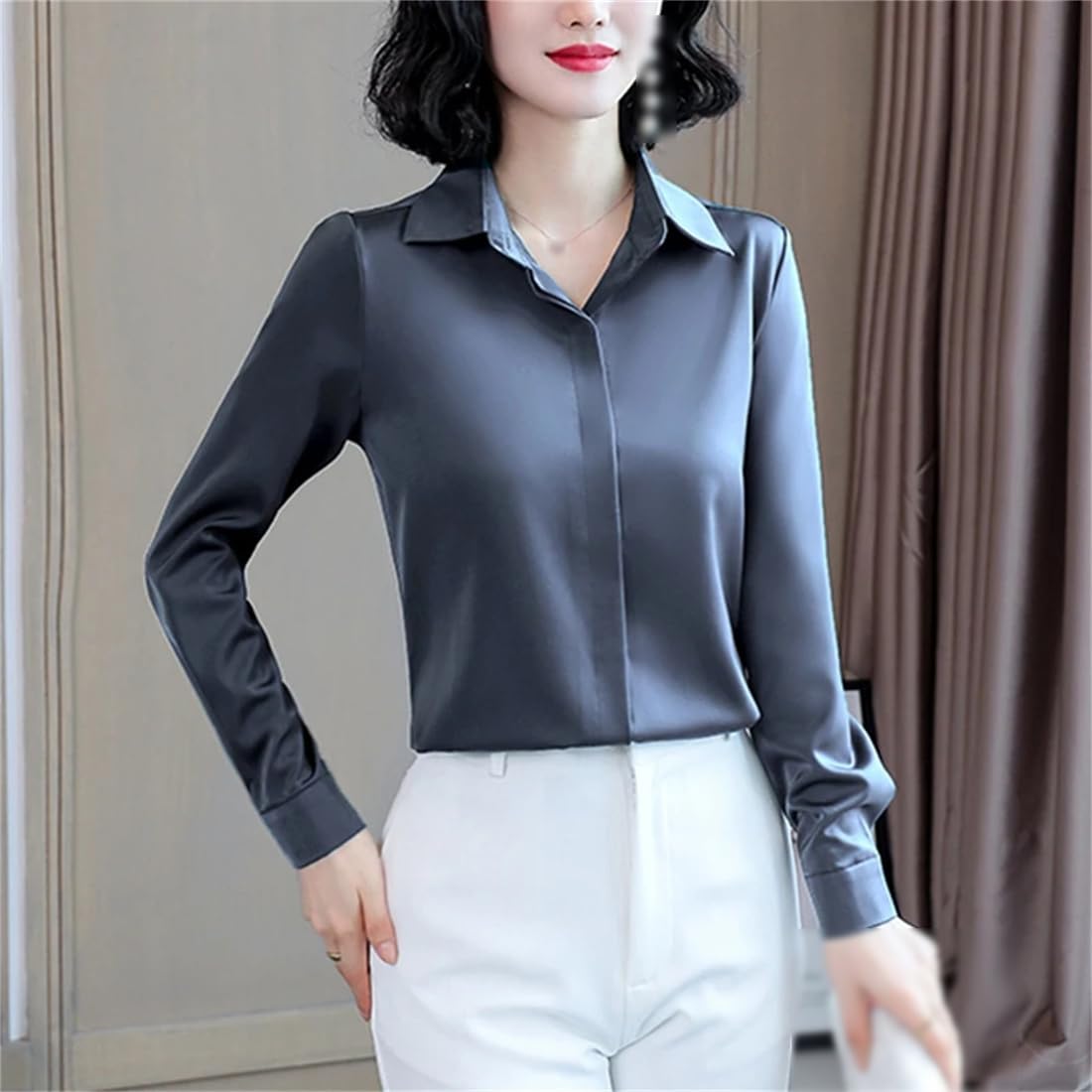 Camisa De Oficina De Seda para Mujer, Camisa De Satén Blanca Retro Informal De Manga Larga A La Moda, Talla Grande
