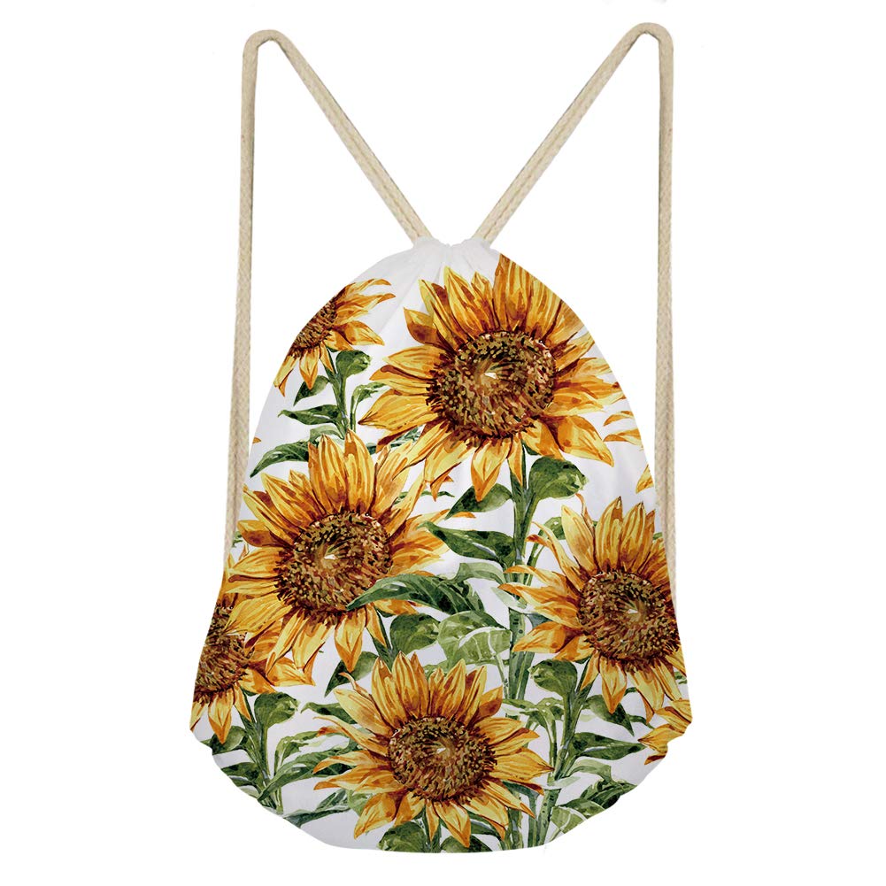 doginthehole Sunflowers Floral Print Drawstring Backpack Bag Sport Gym Sackpack Outdoor Yoga Gym Swimming Travel Beach Sackpack for Girls