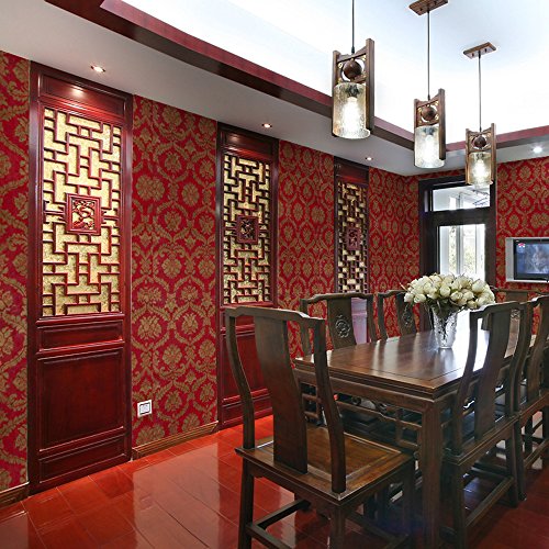 Yifely Red Golden Damask Self-Adhesive Shelf Drawer Liner Pvc Furniture Paper 45X300Cm #TOP6