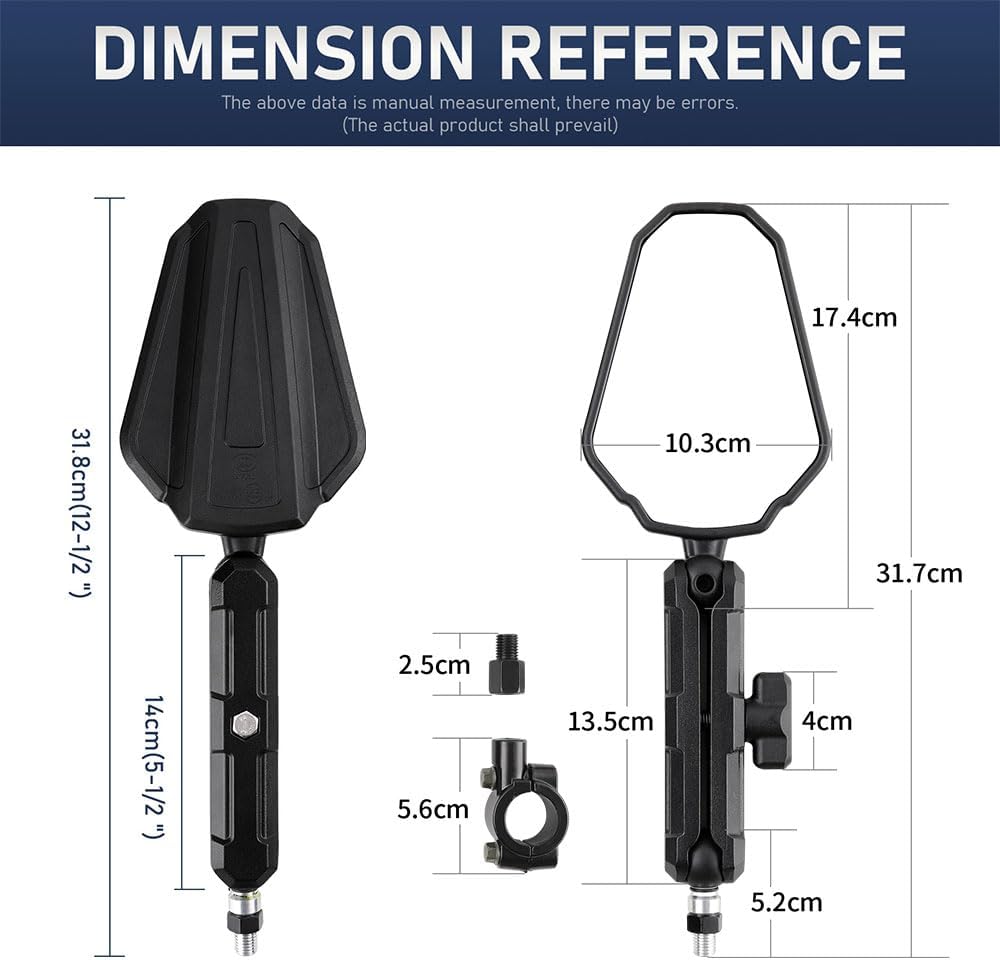 DREAMIZER Adventure Motorcycle Mirrors Black M8 M10 Foldable Motorcycle Rearview Side Mirrors with 7/8" Handlebar Mount Compatible with Yamaha Kawasaki Dirt Bike ATV