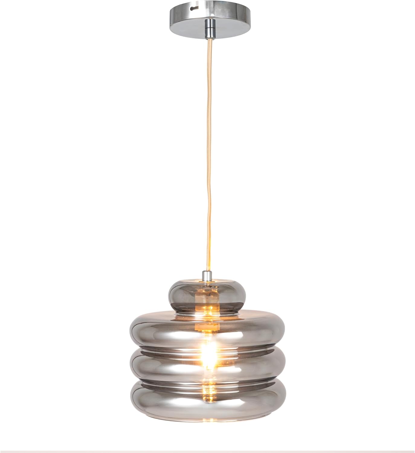 Bloomingville Glass and Metal Pendant Lamp, 6' Cord, Chrome Finish