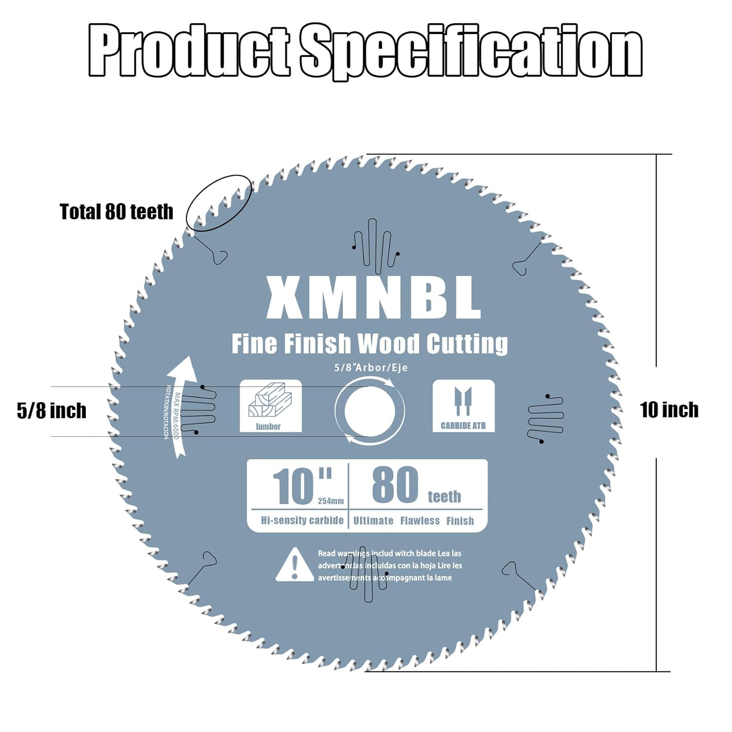 10 Inch Table Cutting Saw Blade,10 Inch Ultra Finish Wood Cutting Circular Saw Blade,Compatible with DeWalt,Skil,Bosch,10" Table/Miter Saws,Wood Cut Blades,5/8-Inch Arbor,5X Longer Life