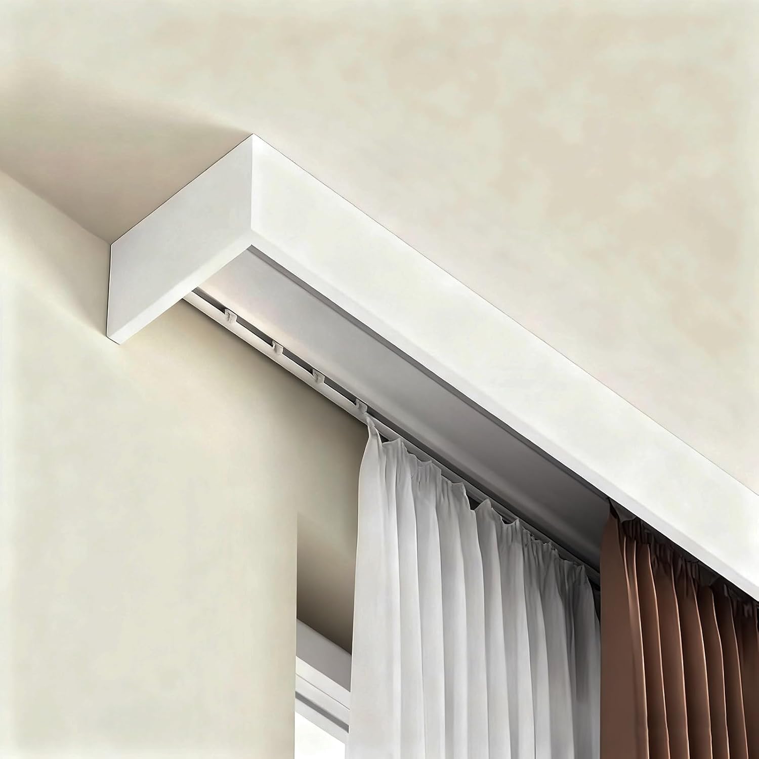 Premium Curtain Pelmet Cassette Box with Double Track, Smooth Quiet Curtain Track System, Rolling Hooks, Stylish Window Valance for Hotel & Office, Ceiling Mount 1.4m/4.6ft