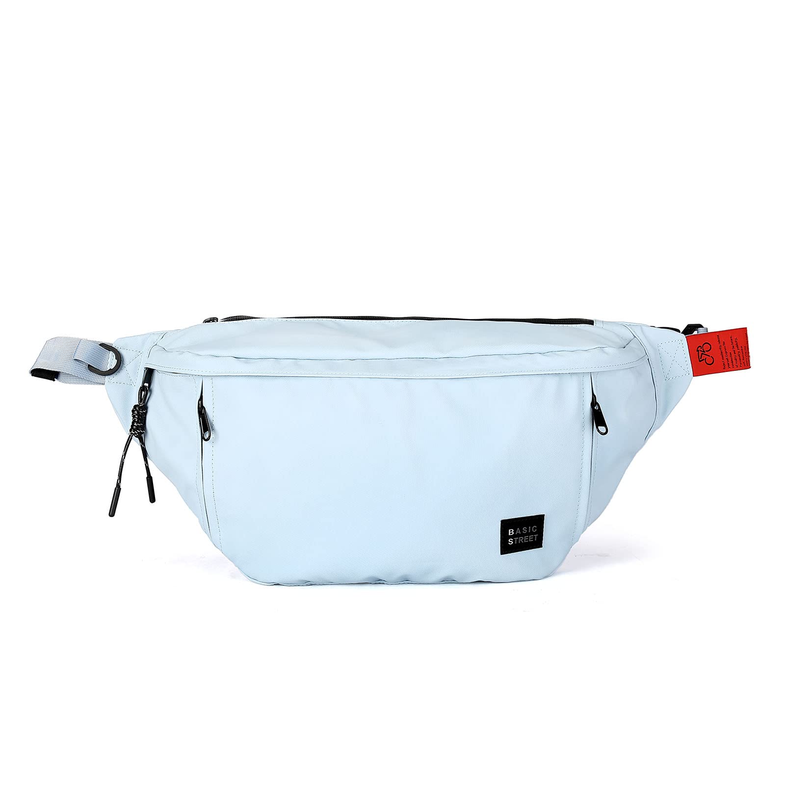 Grand sac banane à bandoulière pour homme et femme, sac banane imperméable avec sangle réglable et 5 poches zippées, bleu ciel, Large