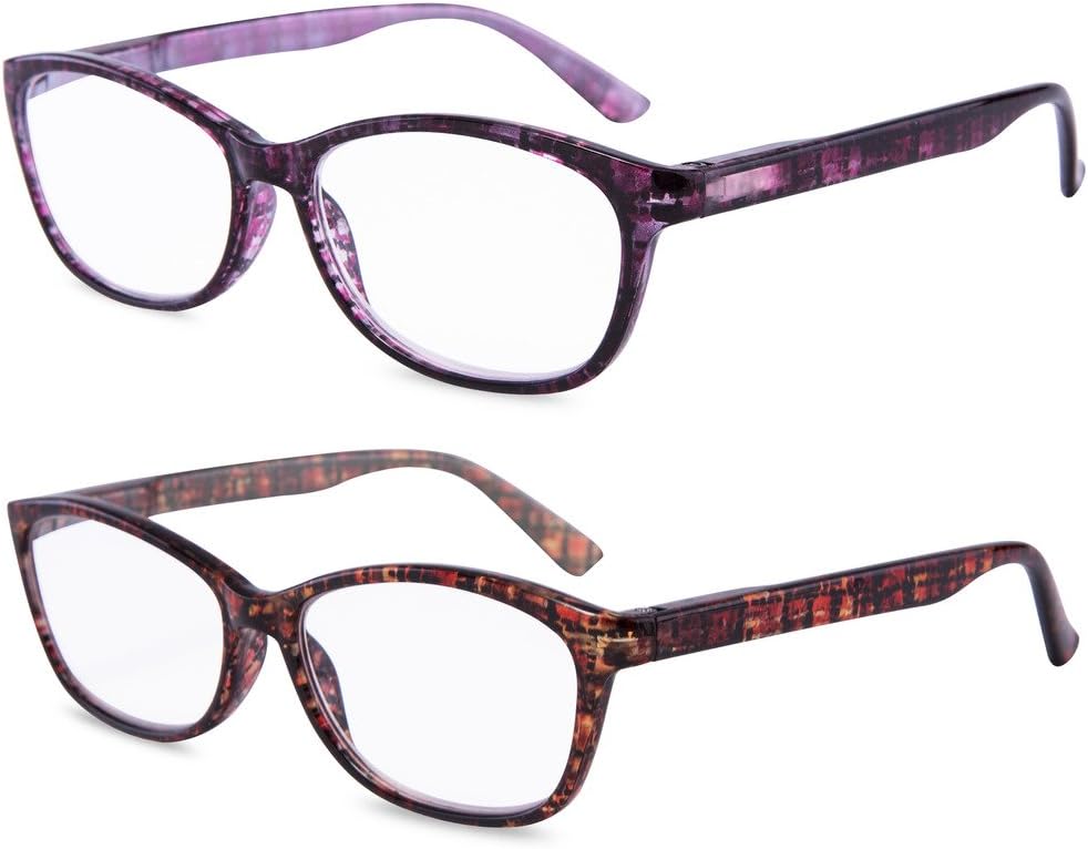EYEGUARD 2 Pairs Reading Glasses for Women Ultra Clear Spring Hinge Readers +3.00