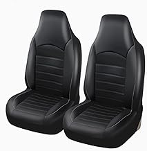KeiSquare PU Leather Seat Covers Universal Fit Car Accessories Driver Passenger Seat Cover Set of 2 Accessories Faux Leather Waterproof (Black White Line)