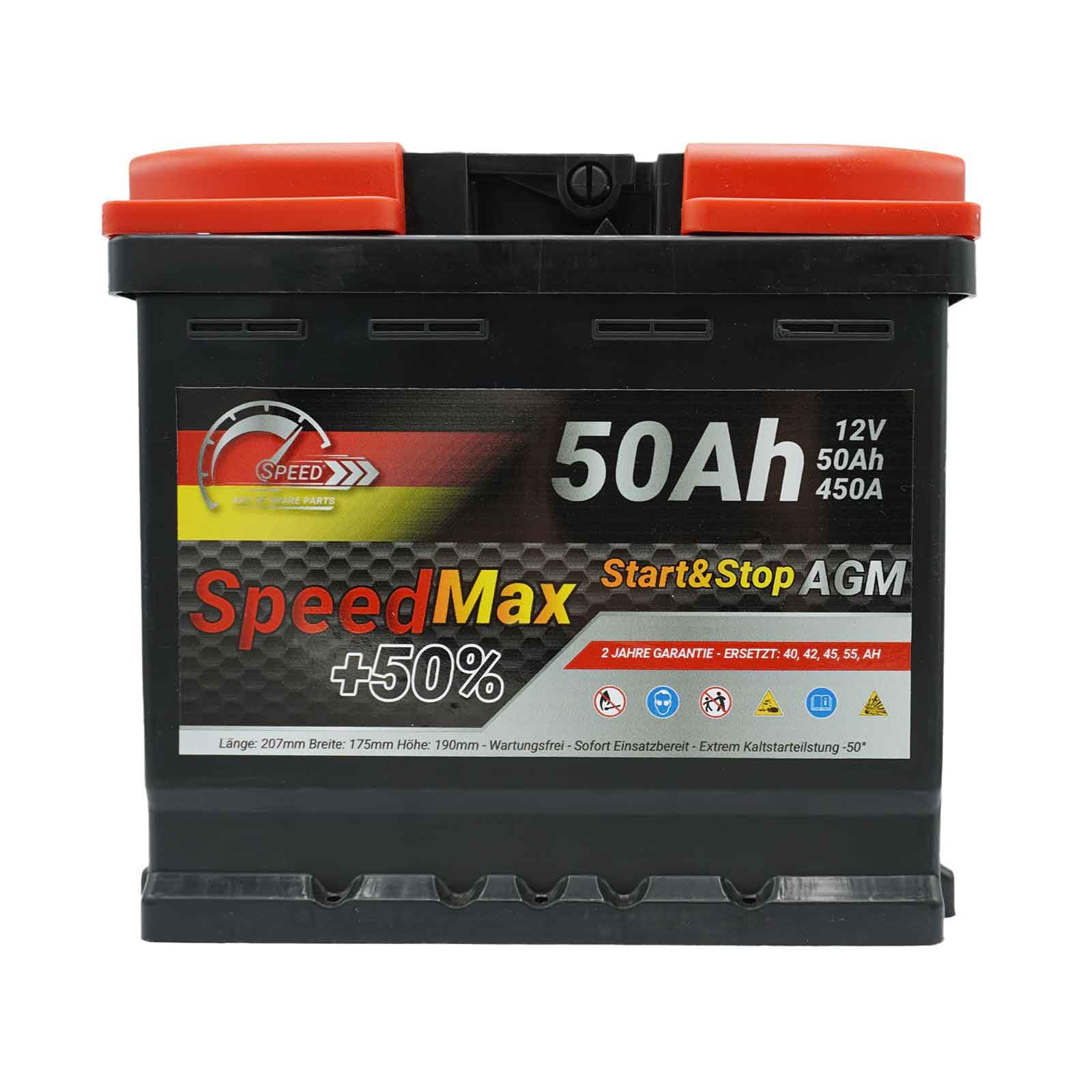 SpeedMax Batteria Auto 50Ah AGM 12V 540A Start&Stop