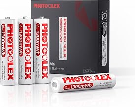 PHOTOOLEX AAA Battery 1300 mWh Pack of 4 Rechargeable Lithium Batteries AAA Batteries, 1.5 V High Output Power Triple A Li-ion Battery, 1600+ Cycles AAA Batteries