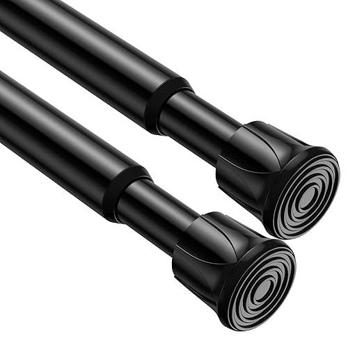AIZESI Spring Tension Curtain Rods Short Tension Rod (Black,28" to 48"-2Pcs) - 28" to 48"-2Pcs - Black