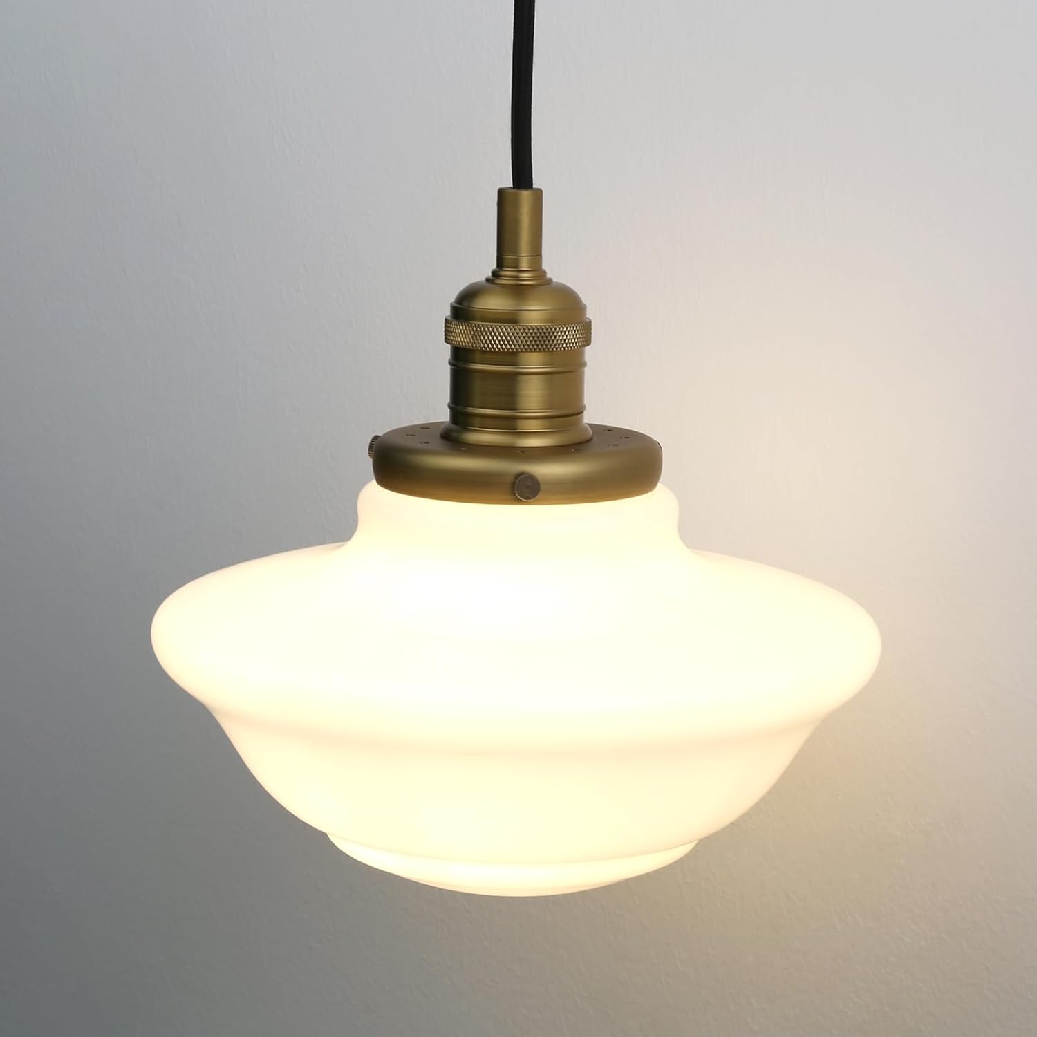 Pathson Modern Pendant Light with Milk White Glass, Vintage Ceiling Pendant Lighting Adjustable Textile Cord, Frosted Ceiling Fixture Lamp for Living Room Bedroom Kitchen Dining Room