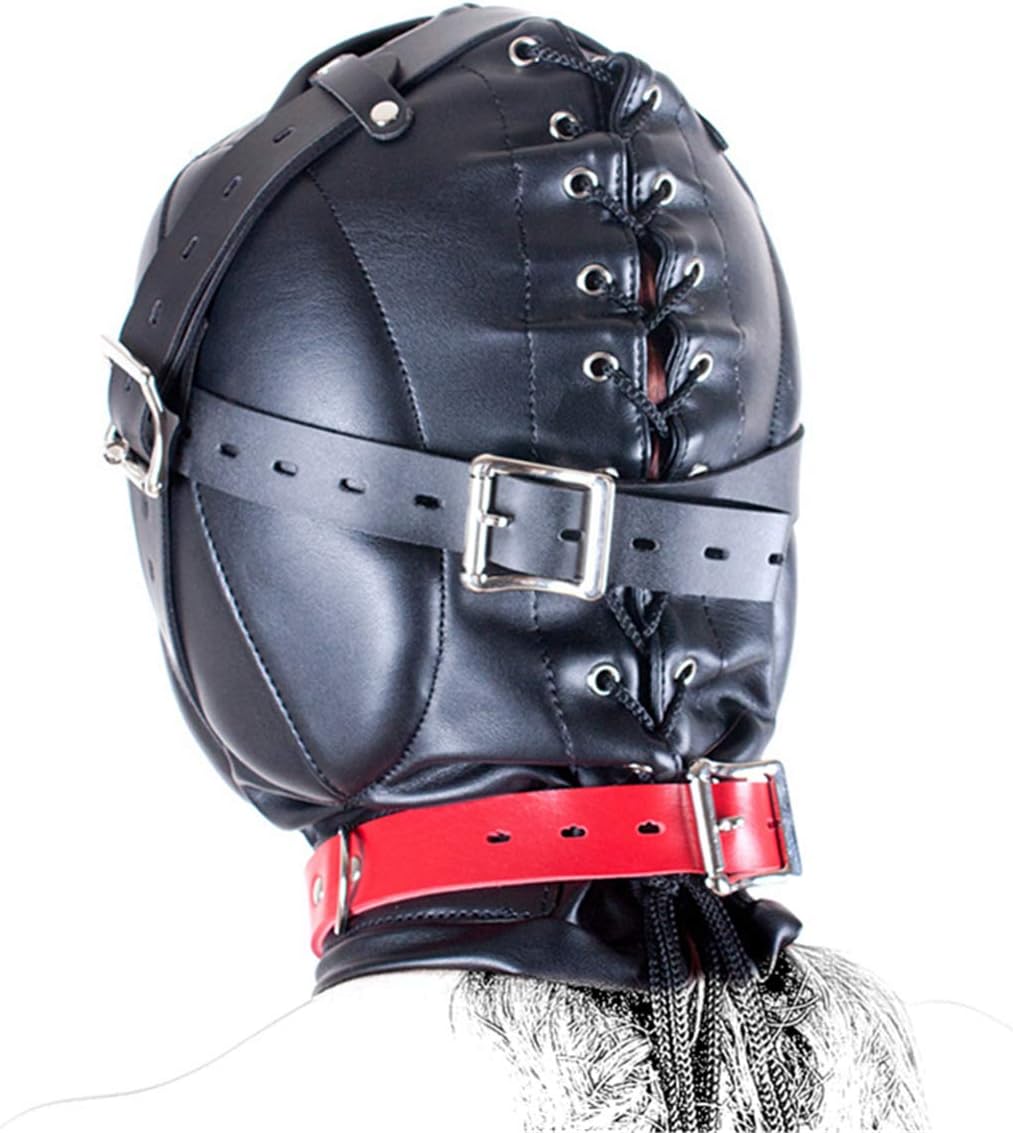 Yilu Leather Bondage Mask,Black Full Face Breathable Restraint Head Hood,Adults Sex Toys SM Game,BDSM/LGBT,Lightweight Gift for Unisex Adult, Black