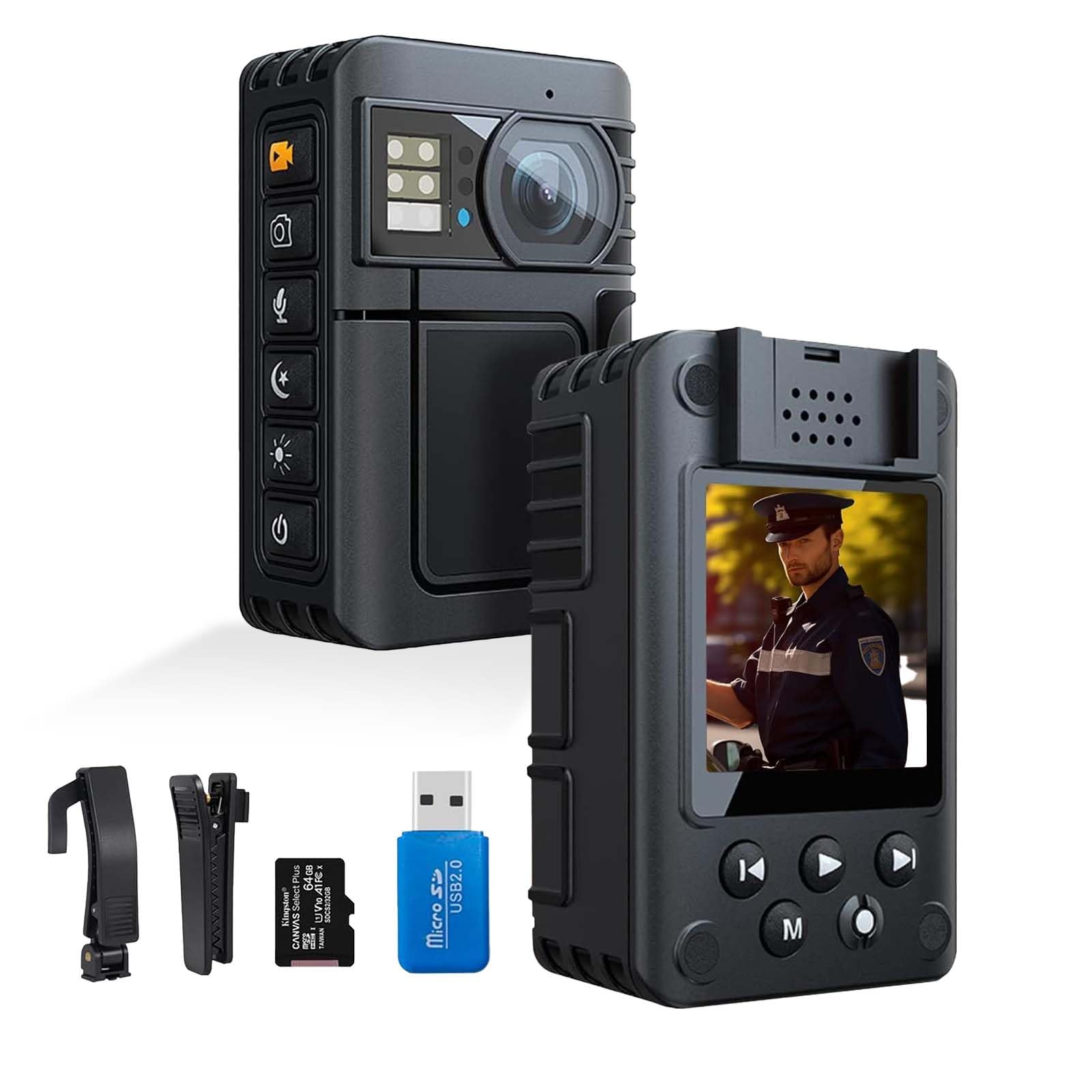 ONCHEER 1080P Body Camera, 64GB Patrol Police Body Worn Camera with Night Vision, Waterproof Wearable Personal Body cam with Shoulder and Waist Clips, 10h Record for Law Enforcement/Sporting Trip-image-26