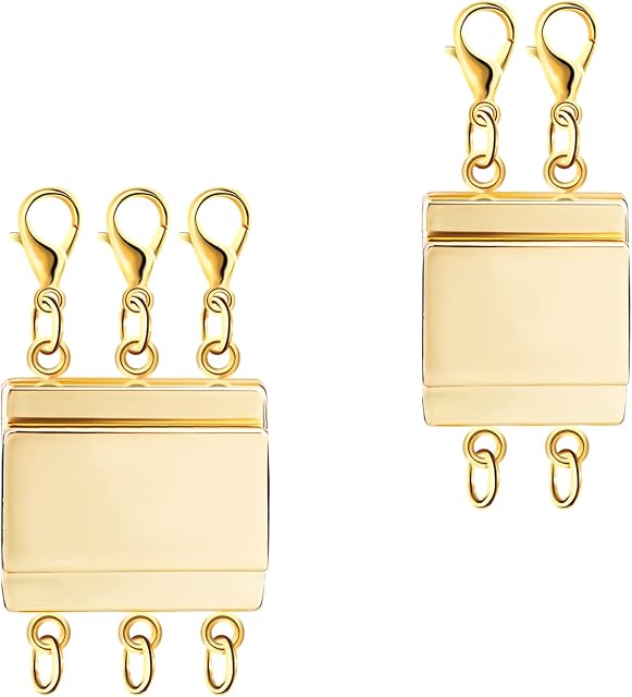 KINBOM 2pcs Layered Necklace Clasps, Magnetic Necklace Separator for Layering Polished Jewelry Multi Strand Connector for Layered Necklace Bracelet Jewelry Making (Gold)