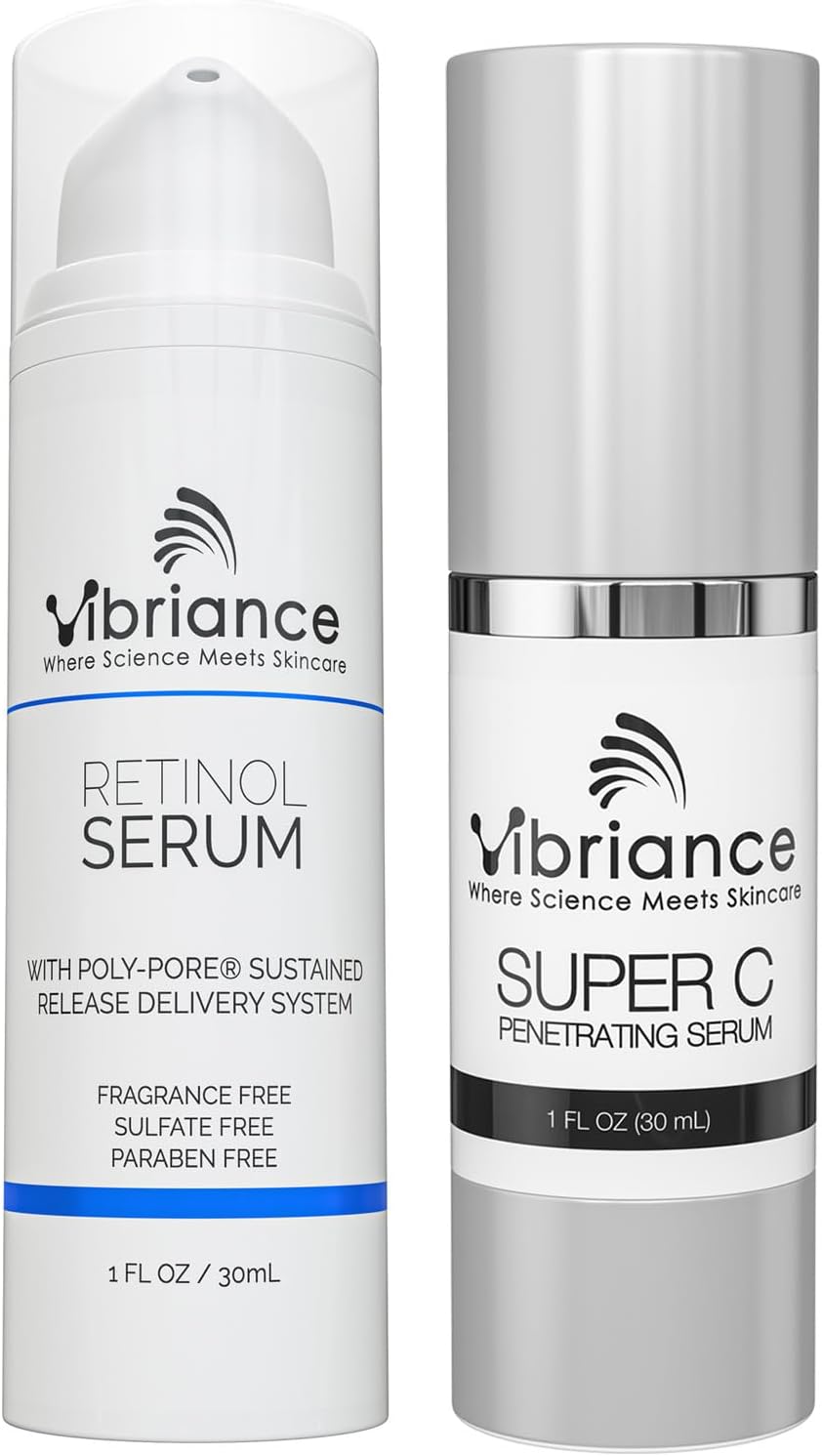 Vibriance Dynamic Duo Skincare Bundle | Super C Vitamin Serum, Retinol Skin Care Set - Age-Defying Night and Day Retinol and Vitamin C Serum for Face Routine Skincare Kit