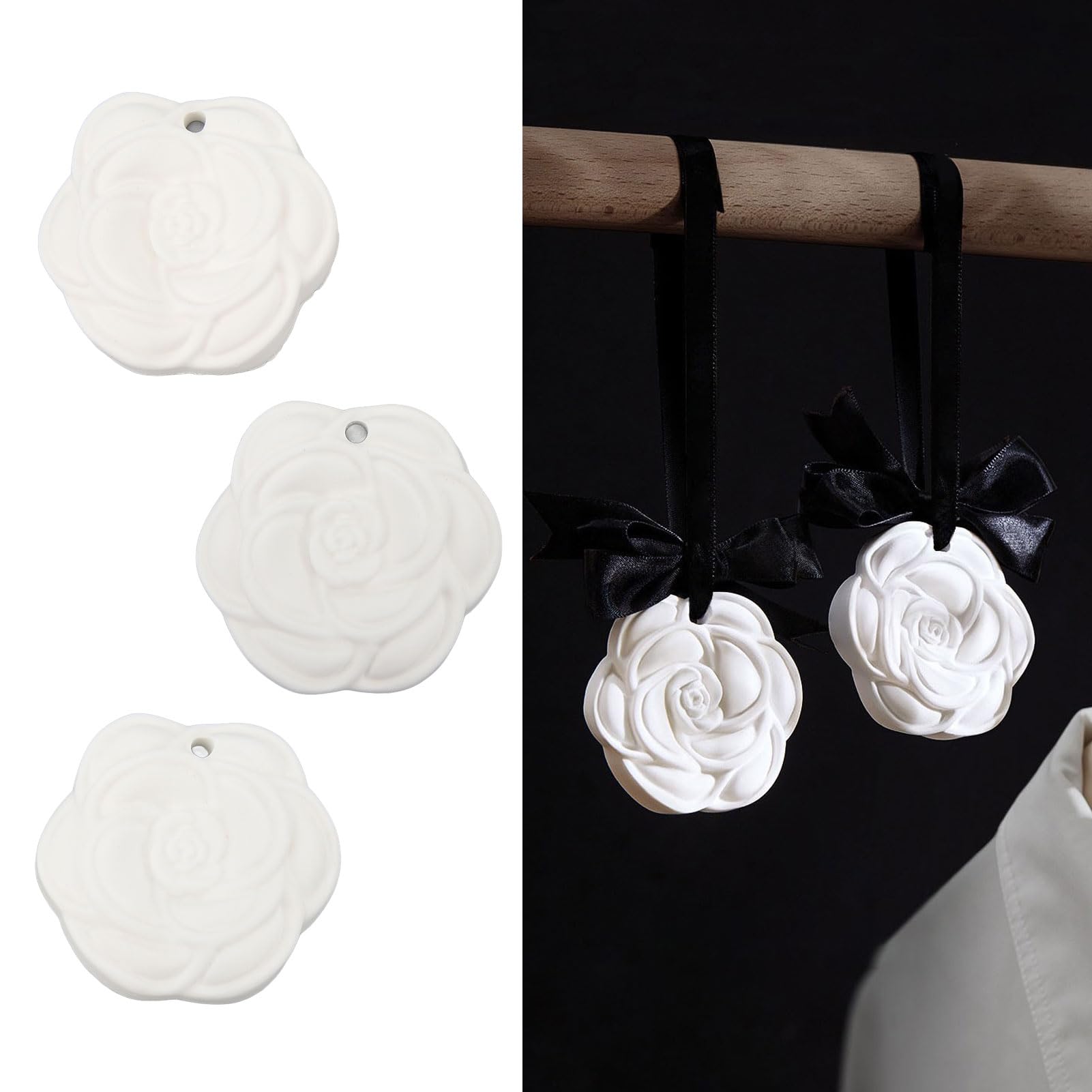 BORDSTRACT Exquisite White Camellia Carved Aromatherapy Wax Tablets - Long Lasting Fragrance Flower Sachets for Wardrobe, Car, and Home Decor - Set of 3 Different Fragrances