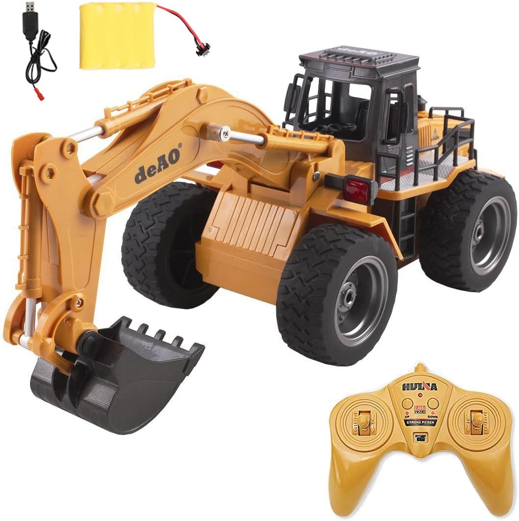 deAO 6 Channel Full Functional RC Digger Truck Excavator Front Loader Remote Control Construction Truck Dumper with Lights & Sounds 2.4Ghz Frequency Control