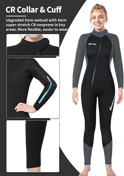 Owntop 5mm Mute per Uomo Donna - Adulti Muta da Sub in Neoprene, Mute con Cerniera Frontale a Tutta Lunghezza, Pelle da Immersione Flessibile Ultra Calda per Immersioni Surf in Acque Fredde - 5