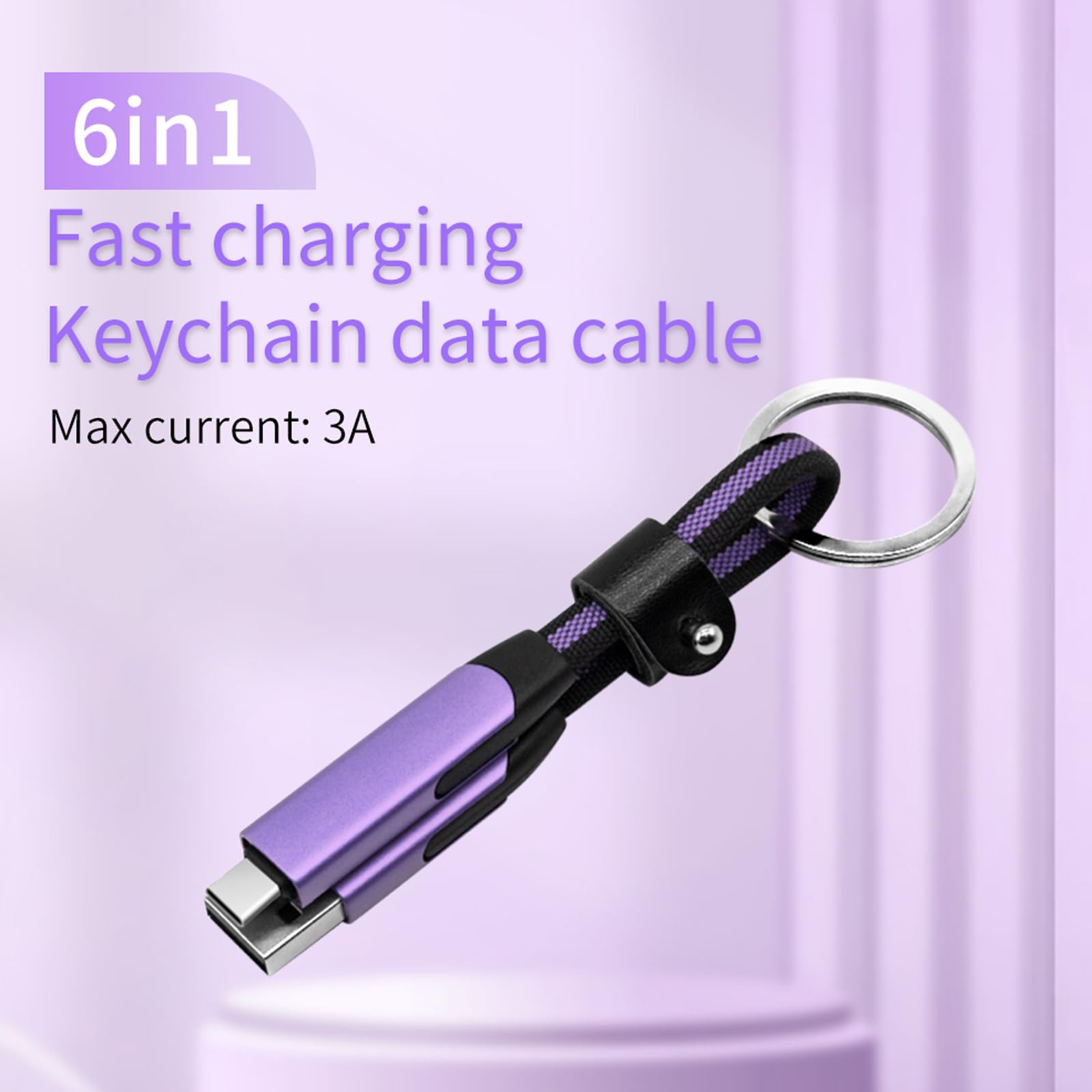 Câble de charge multiple USB C court, PD 60 W 3 A, charge rapide, porte-clés USB C pour voyage, câble de charge universel pour téléphones portables et plus (bleu)