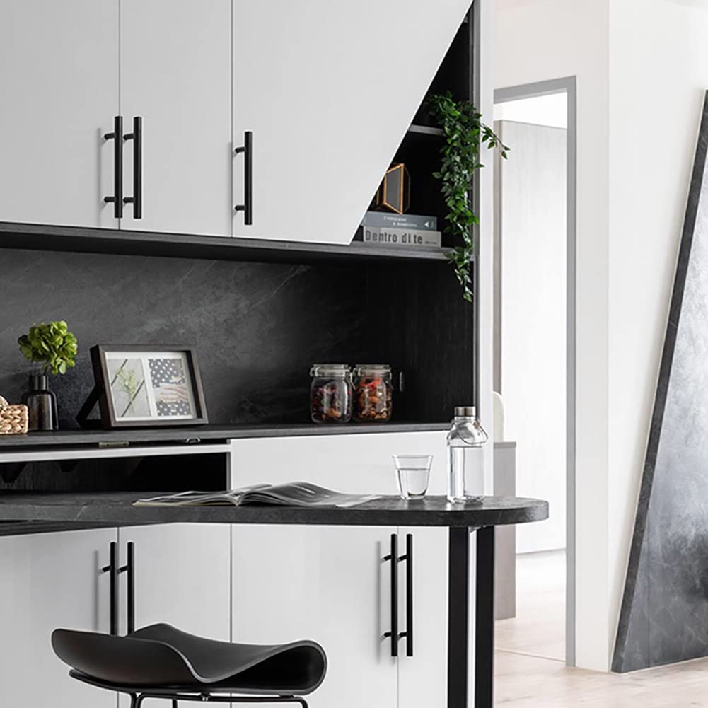 Nórdico Tiradores De Puerta De Armario Cocina Manija del Cajón Manijas De Puertas Moderno Picaportes Manetas (Distancia del Agujero 160mm, Longitud 250mm) por Muebles Negro Mate 4 Piezas