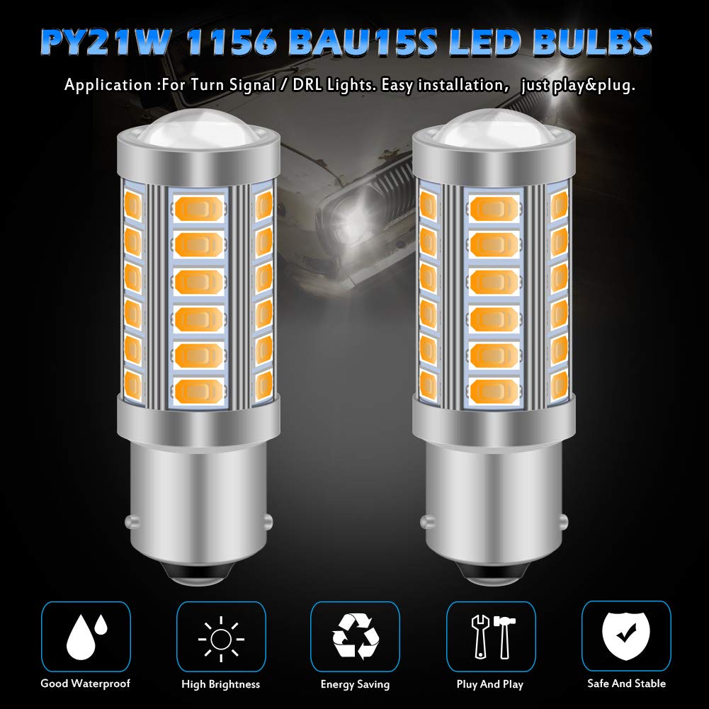 KATUR 2 szt. BAU15S 7507 1156PY PY21W 5630 33-SMD bursztyn 900 lumenów super jasne LED kierunkowskaz hamowania żarówka 12 V 3,6 W