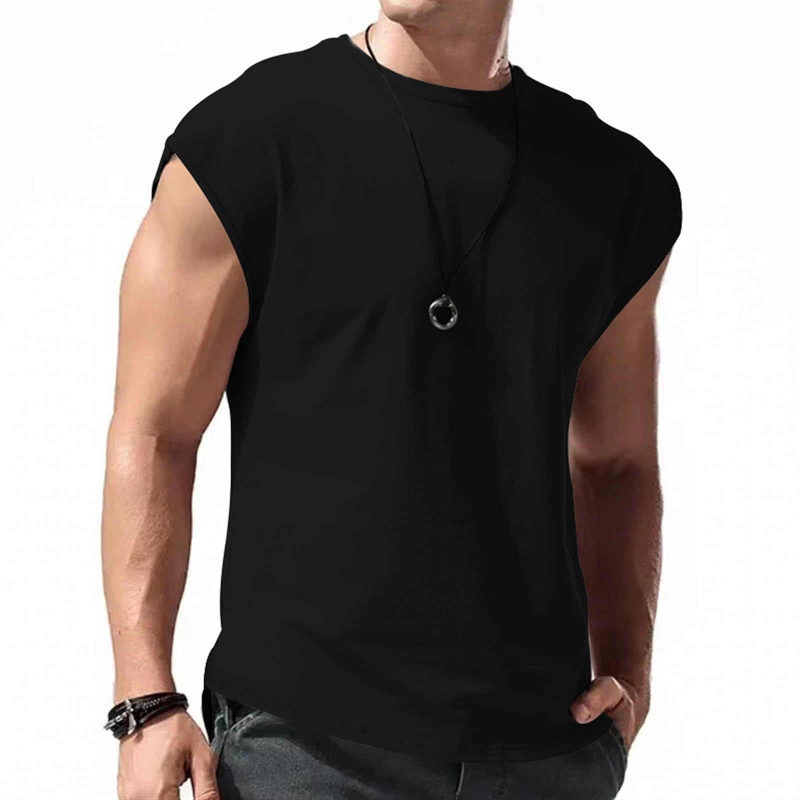 Canottiere da Allenamento da Uomo, Magliette da Palestra Senza Maniche, Pantaloncini da Jogging, Tute da Jogging(Black,XX-Large)