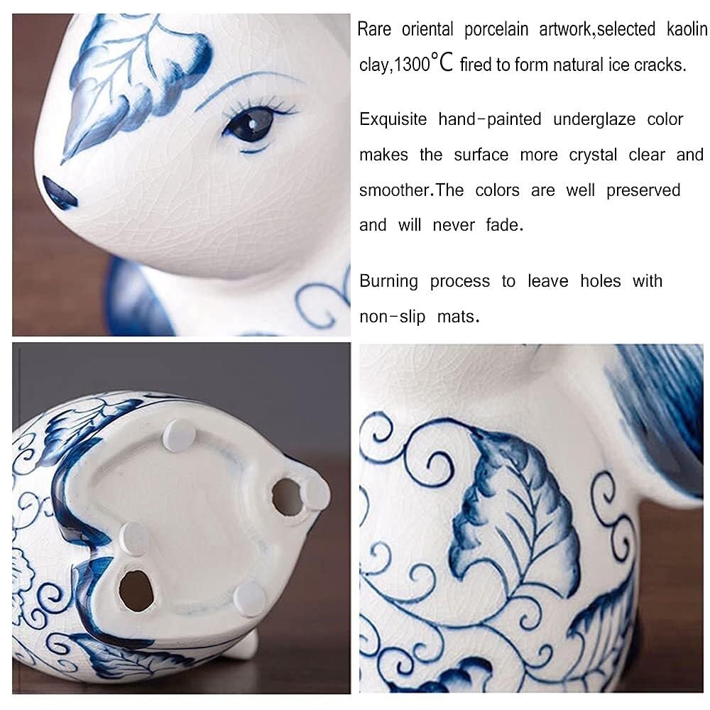Dekoracja biurowa ceramiczne posągi królika niebiesko-białe porcelanowe figurki Chinoiserie Nowoczesna dekoracja domu (A)