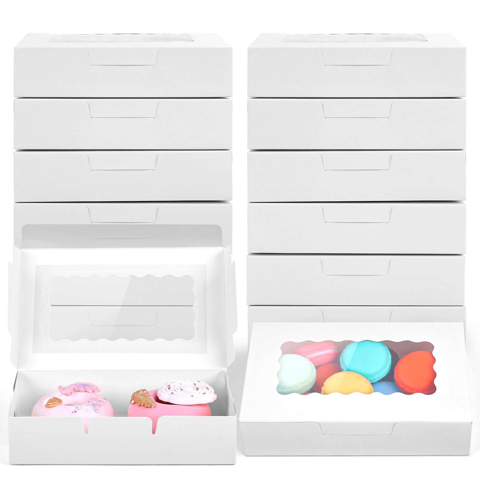 VGOODALL 20PCS Cookie Boxes, 7x4.3x1.5 Inches White Bakery Boxes with Window Cupcake Containers for Gift Giving, Treat, Dessert, Strawberries,Muffins