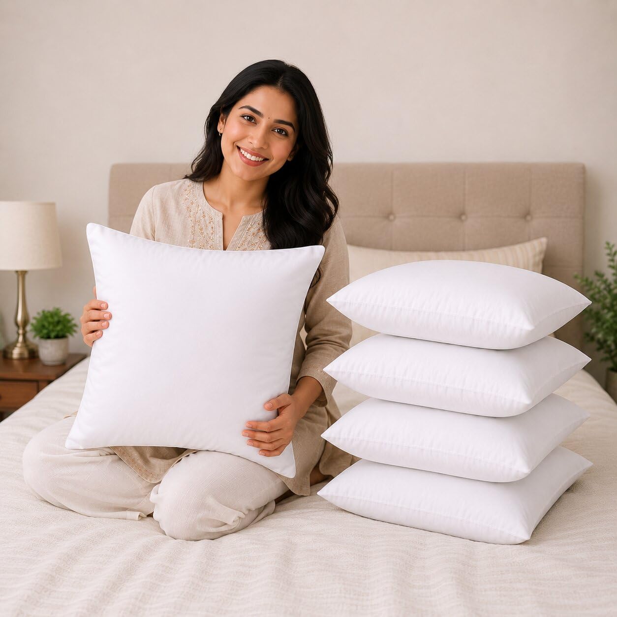 JDX Big Size Micro-Fiber Cushion Set of 5 - Size 20x20 Inch - Best Hotel Quality - Premium Fiber - Color White | 18001-5-20x20-picture-24