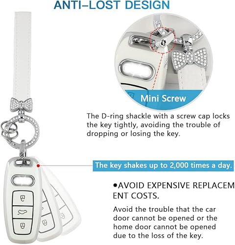Miniatura 7 de 1797 Funda para llavero compatible con Audi A6 A7 A8 Q7 Q8 S6 S7 Accesorios Bling Llavero Carcasa Protector Girly Cute 3 Botones Blanco Plata TPU,