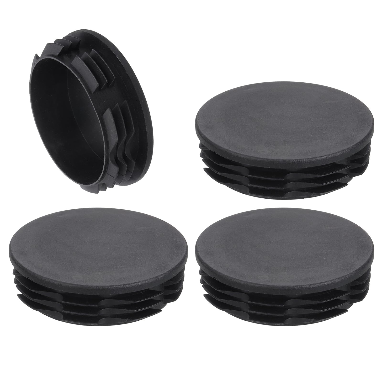 TA-VIGOR 4 Pcs Round Plastic End Caps 80mm(3.15 Inch), Black PE Pipe Plug Inserts for Chair Table Furniture Legs, Glide Floor Protector Tube Caps for Bench Stool Frame, Tubing Pipe End Covers